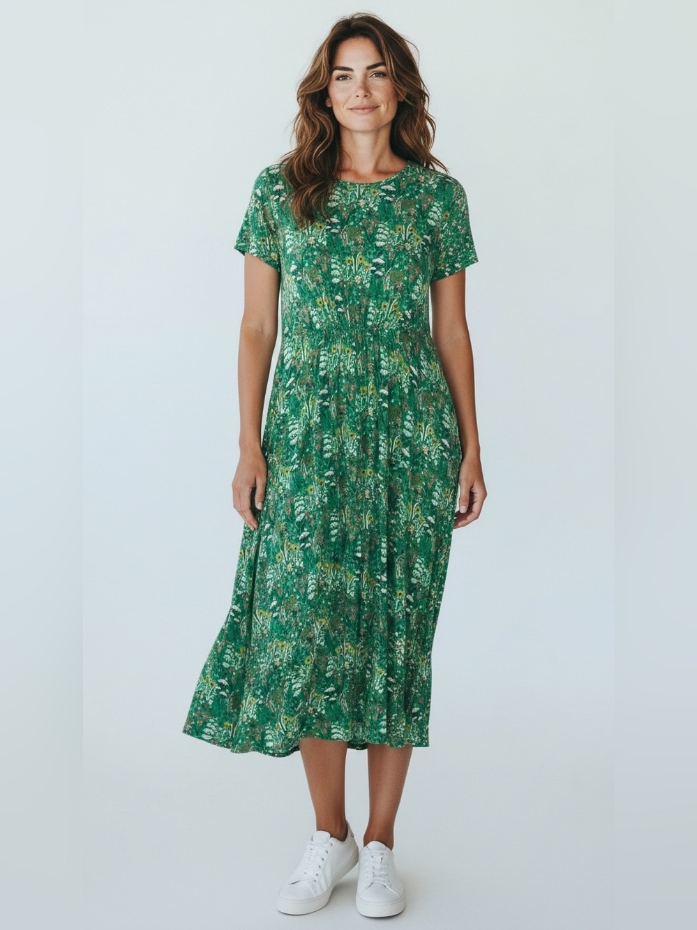 Boden Green Botanical Print Midi Dress Size 10